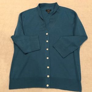 Talbots Teal Cardigan w/Jeweled Buttons
